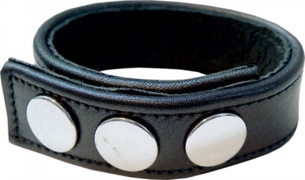 Zwart lederen cockstrap met drukknopen