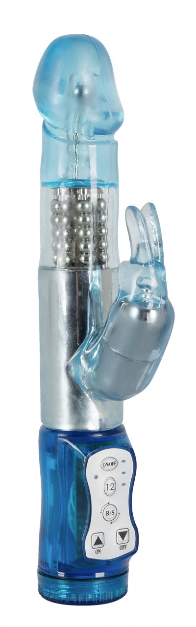 Blauwe parel vibrator met clitoris stimulerende arm