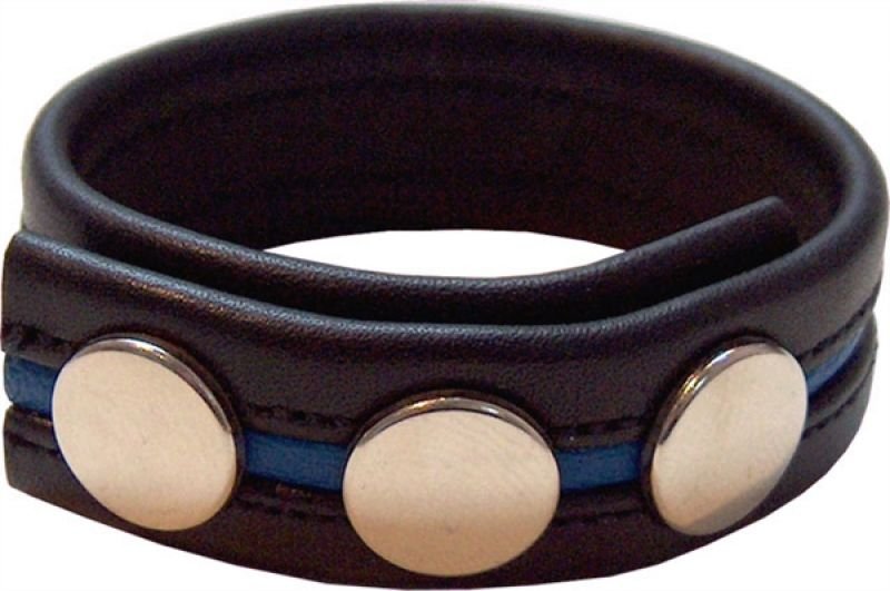 Zwart Lederen Cockstrap met Blauwe Bies